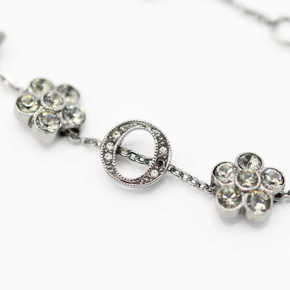 Christian DIOR Bracelet Rhinestone Flower Black Silver Color Accessories Ladies