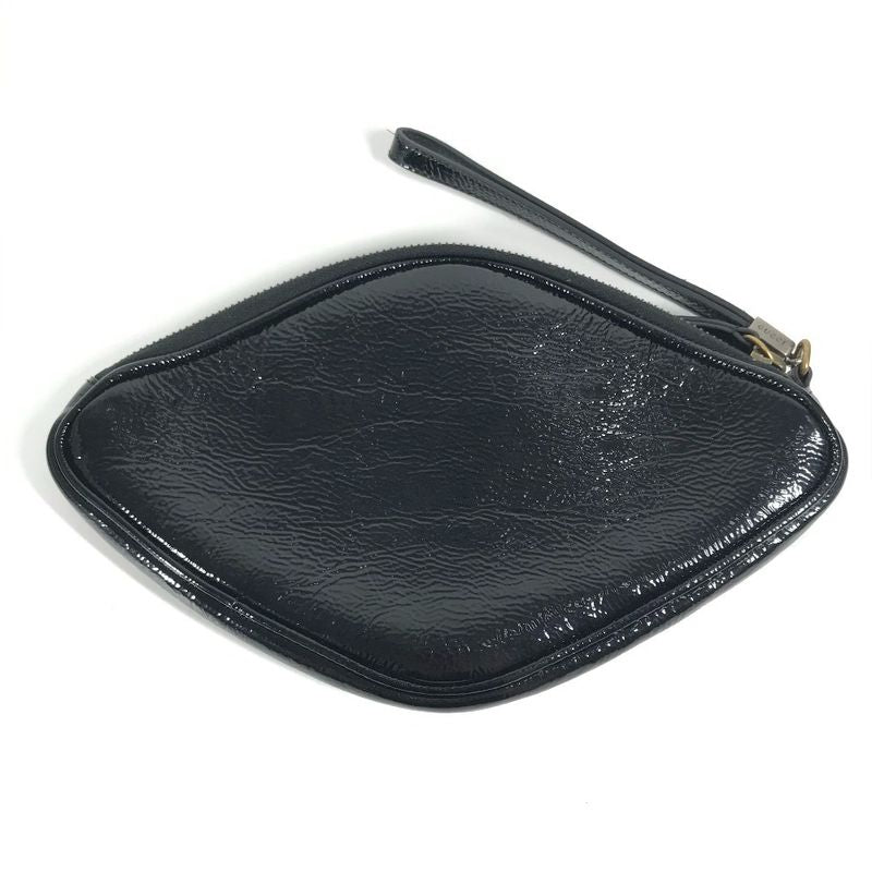 Gucci Clutch Bag Game List Logo 524316 Patent Leather Black