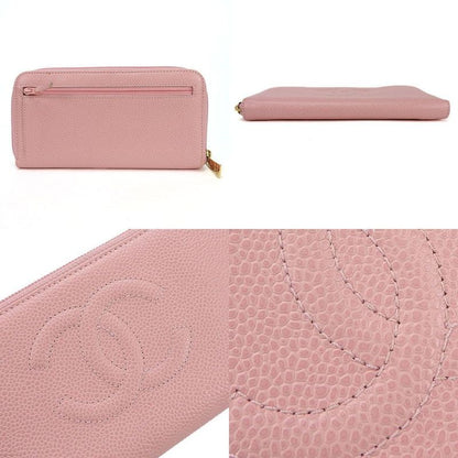 Chanel Round Zipper Long Wallet Caviar Skin 9th Coco Mark Long Wallet Leather