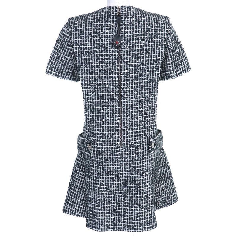 Louis Vuitton 2021 LV Buttoned Tweed Box Pleated Short Sleeved Dress Black