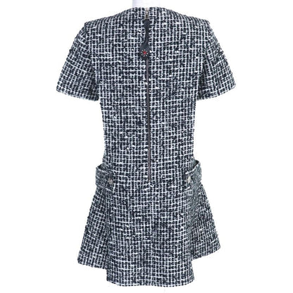 Louis Vuitton 2021 LV Buttoned Tweed Box Pleated Short Sleeved Dress Black