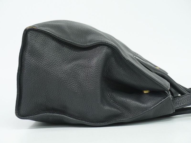 Authentic Prada Leather 2WAY Shoulder Bag Tote Handbag Pochette Black Bag