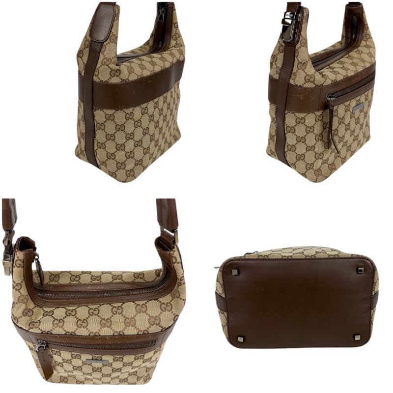 Gucci One Shoulder Bag GG Canvas Brown Leather Hobo Soho