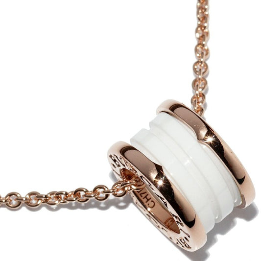 Bulgari Pendant Necklace 18K Pink Gold White Ceramic Bzero1 Pendant Necklace