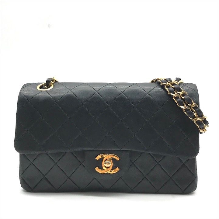 Chanel CC Logo Chain Shoulder Bag Lambskin Double Flap Black