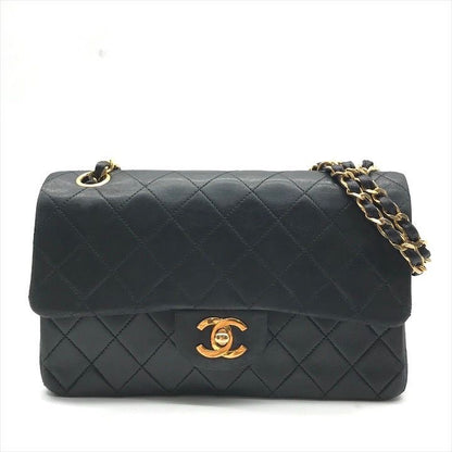 Chanel CC Logo Chain Shoulder Bag Lambskin Double Flap Black