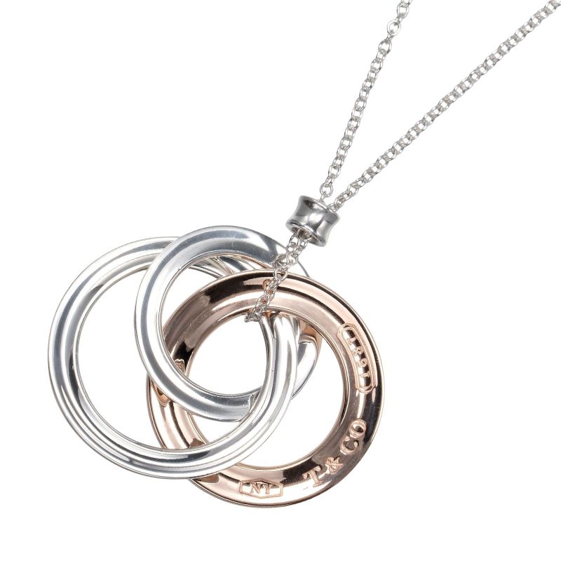 Tiffany & Co 1837 Interlocking Circle 925 Silver And Rubed Metal Ladies 5.28g