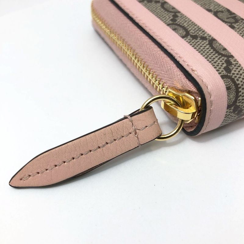 Gucci Wallet Pink GG Supreme Candy Cane Stripe Zip Around
