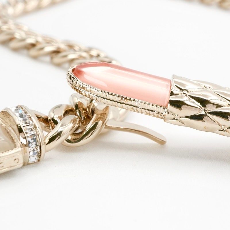 Chanel Necklace Pendant Choker Gold Black Pink Coco Mark Lip Rhinestone Chain