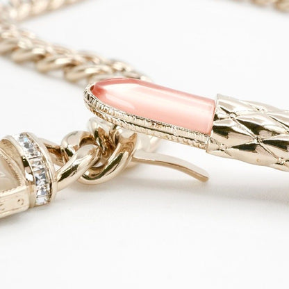 Chanel Necklace Pendant Choker Gold Black Pink Coco Mark Lip Rhinestone Chain