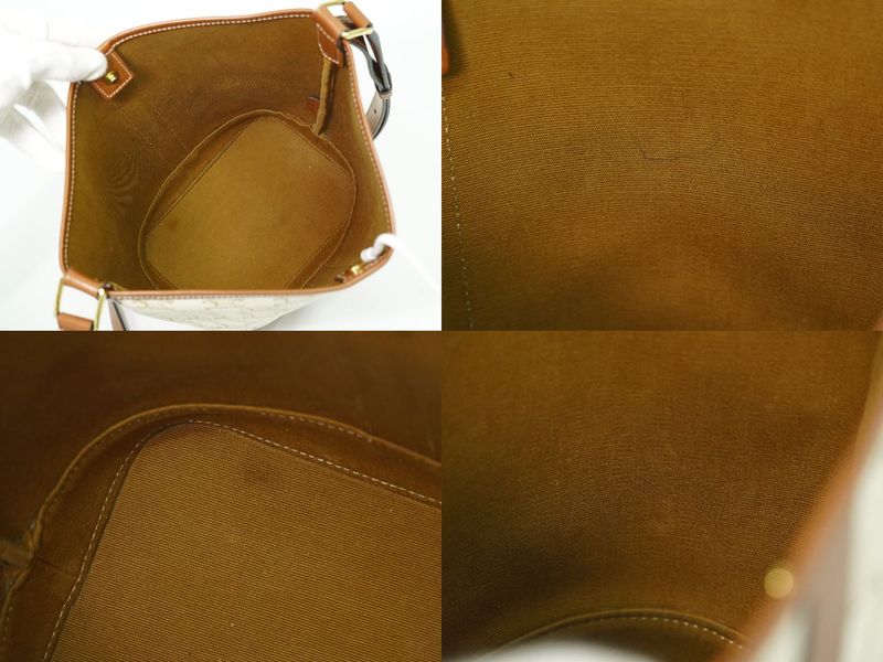 Authentic Celine Triomphe Small Bucket Shoulder Bag Pochette PVC White Brown