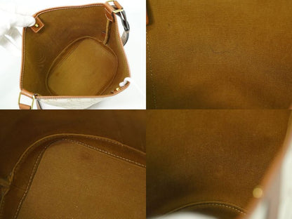 Authentic Celine Triomphe Small Bucket Shoulder Bag Pochette PVC White Brown