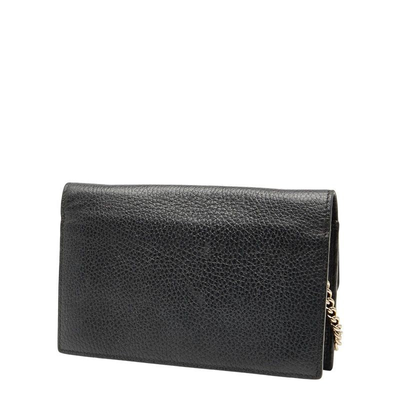 Gucci Interlocking G Long Wallet Chain Wallet Bag 510314 Black Gold Leather