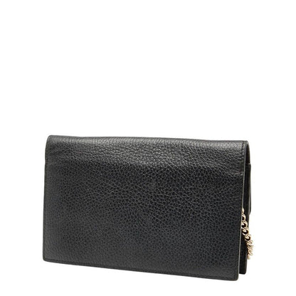 Gucci Interlocking G Long Wallet Chain Wallet Bag 510314 Black Gold Leather
