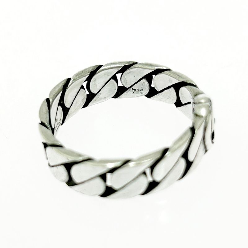 Gucci Silver Interlocking G Chain Ring 5.1g 925 Engraved 473034 Ring