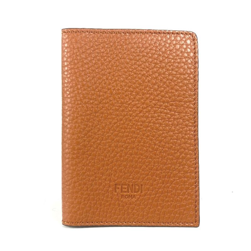 Fendi Passport Case With Logo Leather Brown