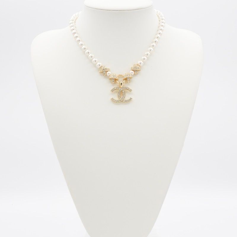 Chanel Necklace Pendant Choker Gold Coco Mark Rhinestone Pearl