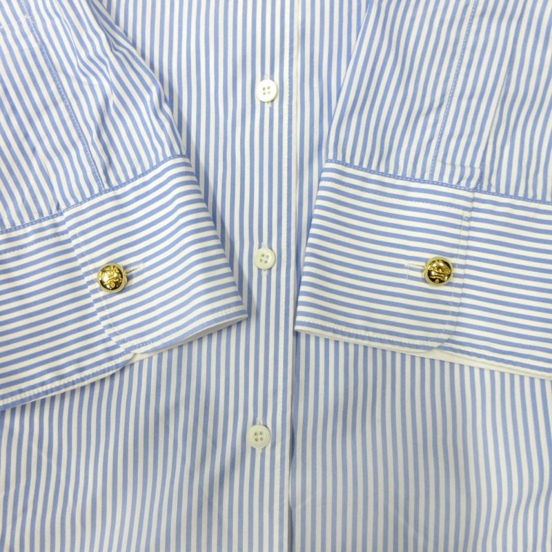 24ss Prada Button Down Shirt Blouse Cut and Sewn Gold Button Logo Embroidery