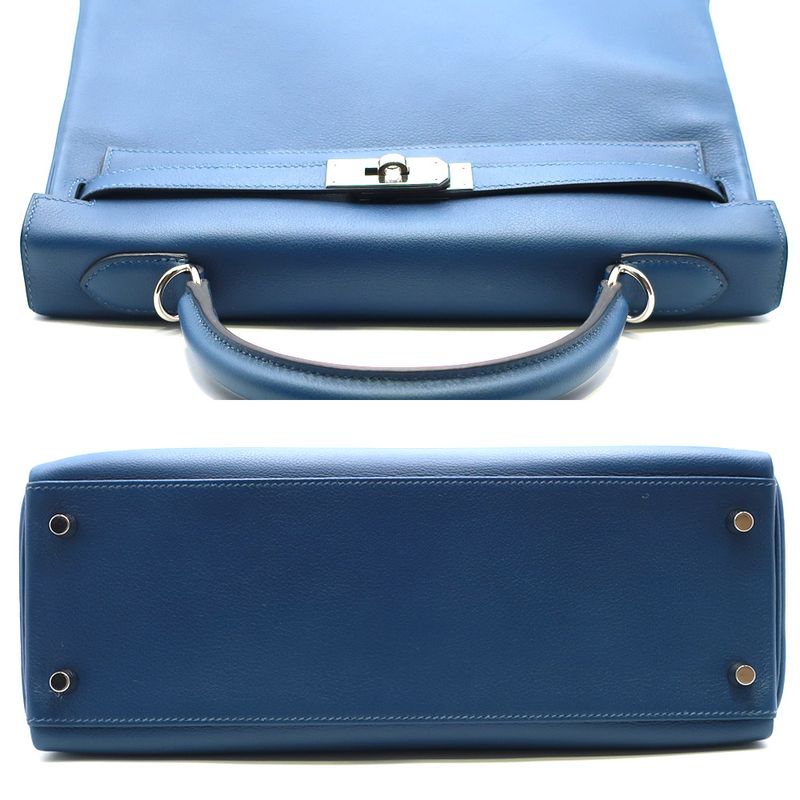 Hermes Kelly 32 D Engraved Handbag Verso Evercolor Silver Hardware