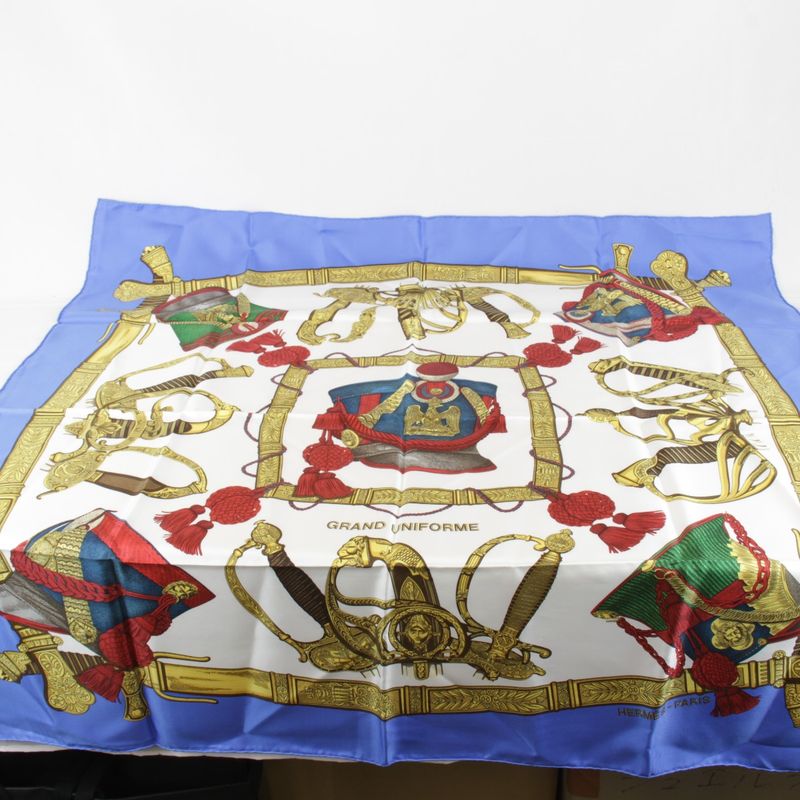 Hermes Grand Uniforme Carré 90 Scarf Silk Ladies Multicolor High Brand Luxury
