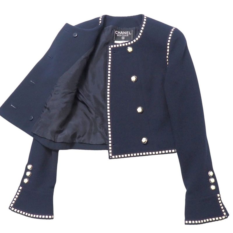 Chanel Vintage Skirt Suit Size 38 Camellia Button Chanel Suit Collarless Jacket