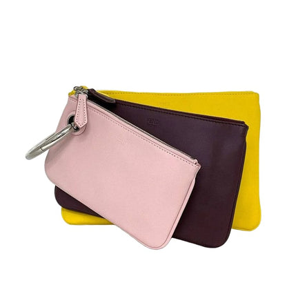 Fendi Clutch Bag Triplet Pouch Pink Bordeaux Yellow