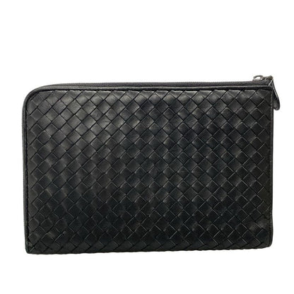 Bottega Veneta Intrecciato Black L-shaped Zipper Clutch Leather