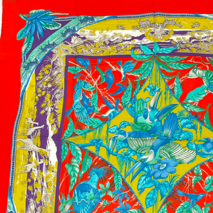 Hermes Tropioues Tropic Red Multicolor Silk Scarf