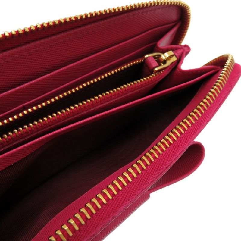 Prada Round Zipper Ribbon 1m0506 Leather Saffiano Leather Peonia 1211 Long