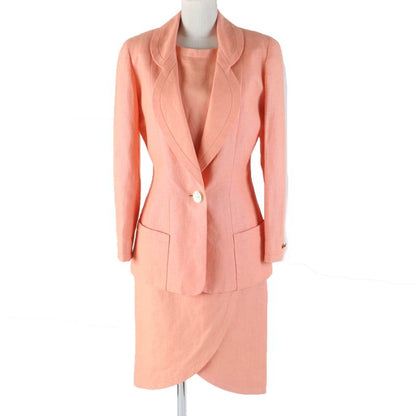 CHANEL Vintage 100% Linen Jacket And Dress Setup Ensemble Orange 36 Made In