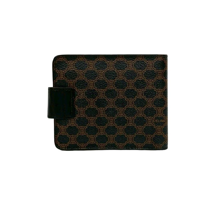 Celine Vintage Macadam Blason Triomphe Pattern Leather Bifold Wallet Mini