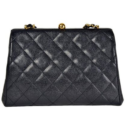 Chanel Handbag Caviar Skin Black Gold Hardware 3rd Platform Gusset Vintage