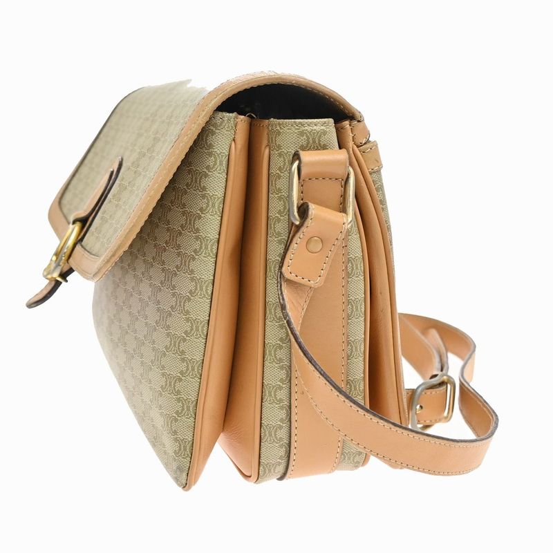 Celine Shoulder Bag Macadam Pattern Beige Leather 68ka750