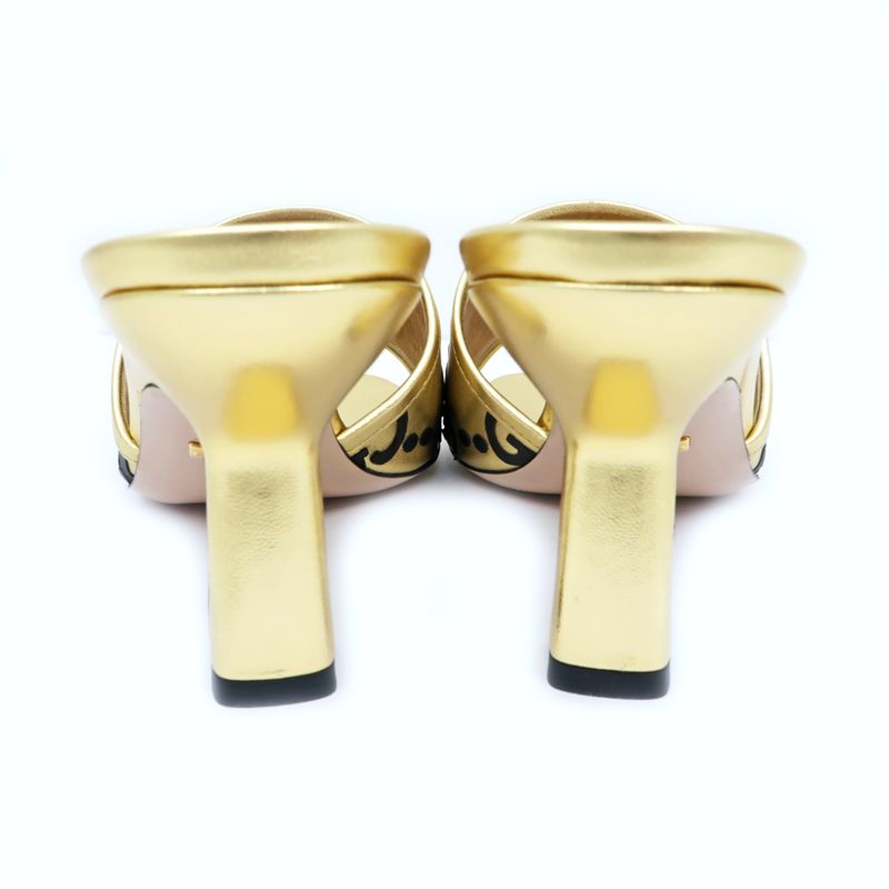 Gucci Adidas Collaboration Sandals Gold 722445 Size 38 Mule Heel Logo