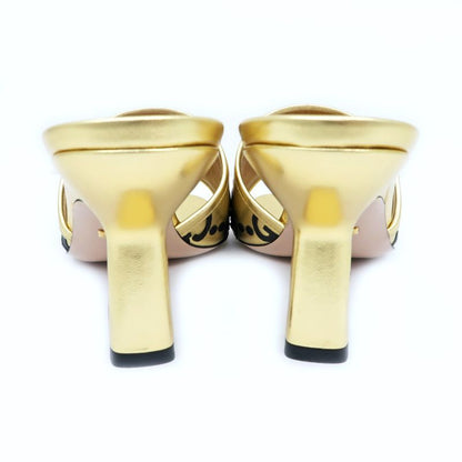 Gucci Adidas Collaboration Sandals Gold 722445 Size 38 Mule Heel Logo