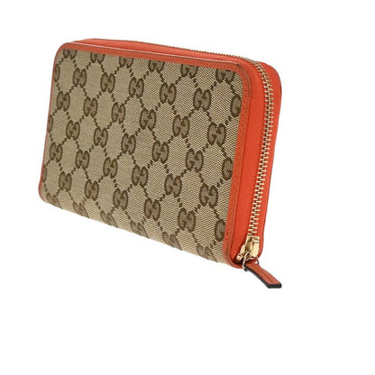 Gucci Long Wallet Round Zipper GG Canvas Leather Orange Beige 33kb040