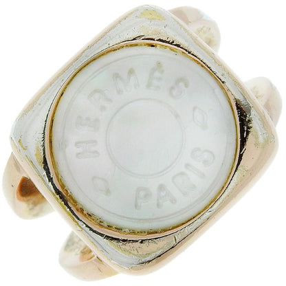 Hermes Coroso Serie Gold Plated And White Shell #9 Ladies 10.7g Ring