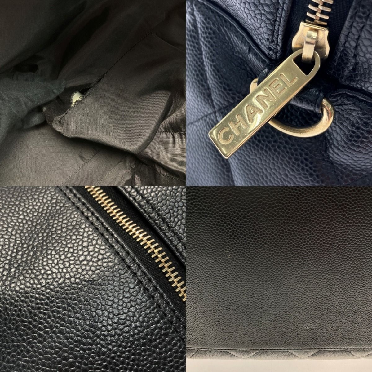 Chanel Matelasse Boston Bag Large Black Caviar Skin Coco Mark Gold Hardware