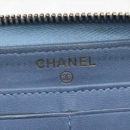 Chanel CC Logo Quilted Denim Zip Around Wallet Blue