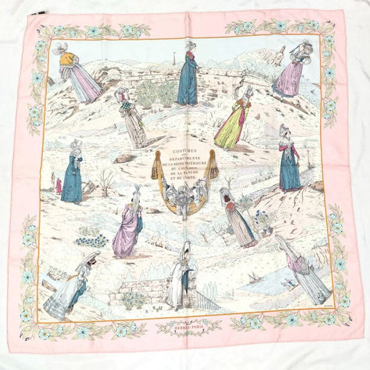 Hermes Carre 90 Scarf Costumes DES Departements Department Costume Silk Pink