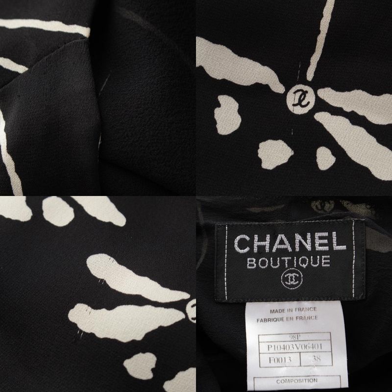 Chanel 98P Silk Dragonfly Pattern Sleeveless Dress P10403 Black 38