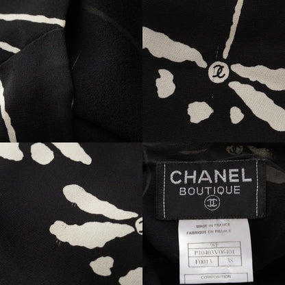 Chanel 98P Silk Dragonfly Pattern Sleeveless Dress P10403 Black 38