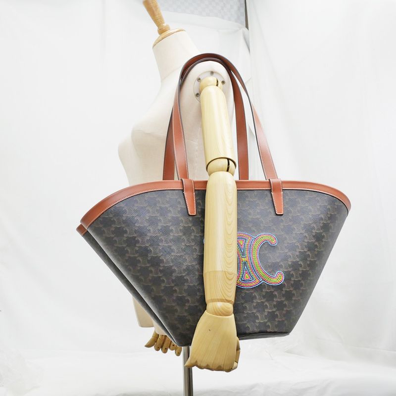 Celine Coufan Brown Triomphe Canvas Tote Bag Multicolor Logo Ladies