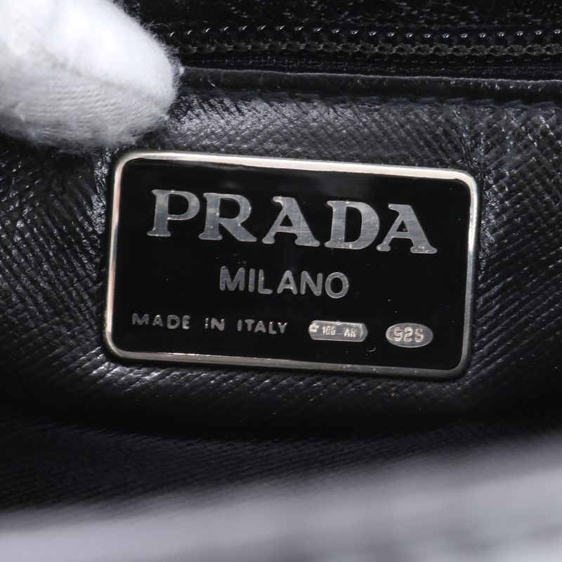 Prada Leather 2WAY Shoulder Bag Crossbody Hand Tote Genuine Leather Black Gold