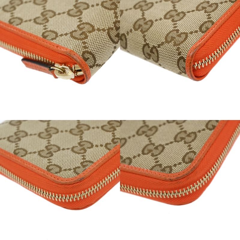 Gucci Long Wallet Round Zipper GG Canvas Leather Orange Beige 33kb040