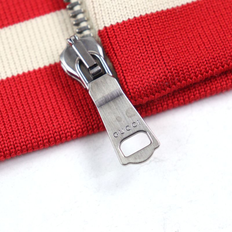 Gucci 496919 100% Cotton GG Jacquard Logo Zip Sideline Track Jacket Navy Red