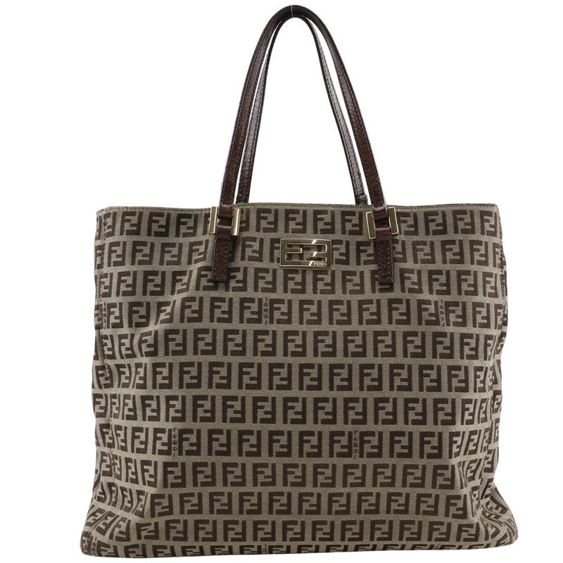 Fendi Zucchino 8bh132 Nylon Canvas Brown Women's Handbag