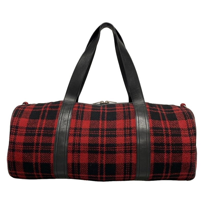 Saint Laurent Paris Boston Bag 360195 Red And Black Checked Wool Leather