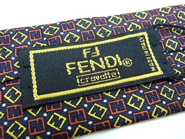 Fendi Zucca 100% Silk Tie Business Men's Dark Navy And Multicolored Bd8277