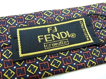 Fendi Zucca 100% Silk Tie Business Men's Dark Navy And Multicolored Bd8277